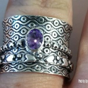 Sterling silver amethyst wide band ring